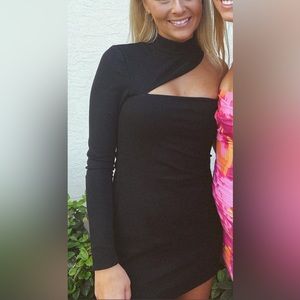 NBD black one shoulder sleeve mini dress
